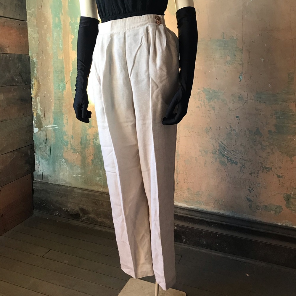 Vintage double button beige linen slacks